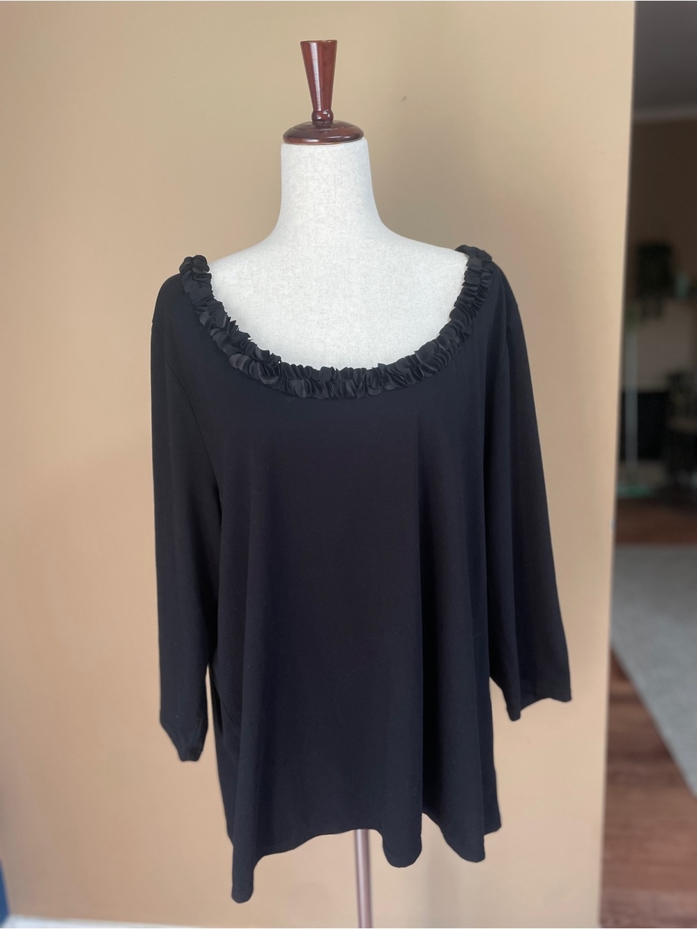 Talbots Womens Blouse Top Black Floral Collar Detail 3X 3/4 Sleeves Pima Cotton